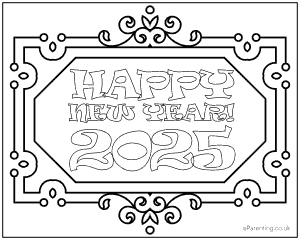 Happy New Year 2025 Colouring Picture